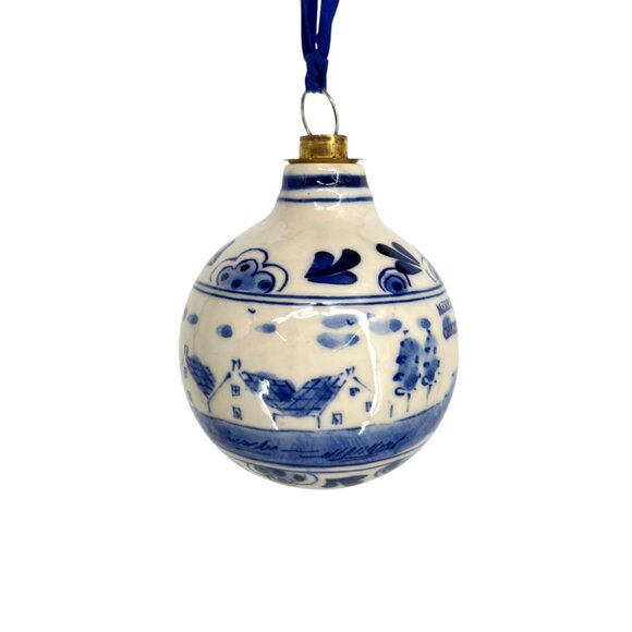 Delft Blue Merry Christmas Windmill Ceramic Ornament Netherlands - Picture 3 of 11